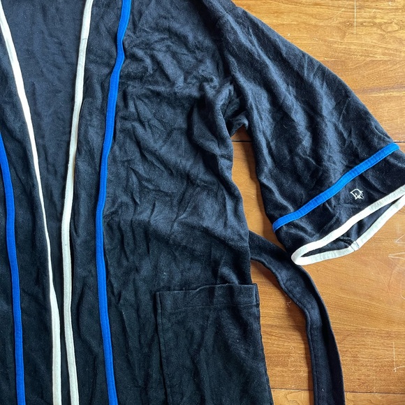 Vintage Christian Dior velour robe in black with blue trim. - Picture 3 of 10